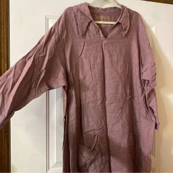 Cynthia Ashby Lagenlook Long Sleeve Linen Dress Dusty Pink Size Large - Picture 3 of 12